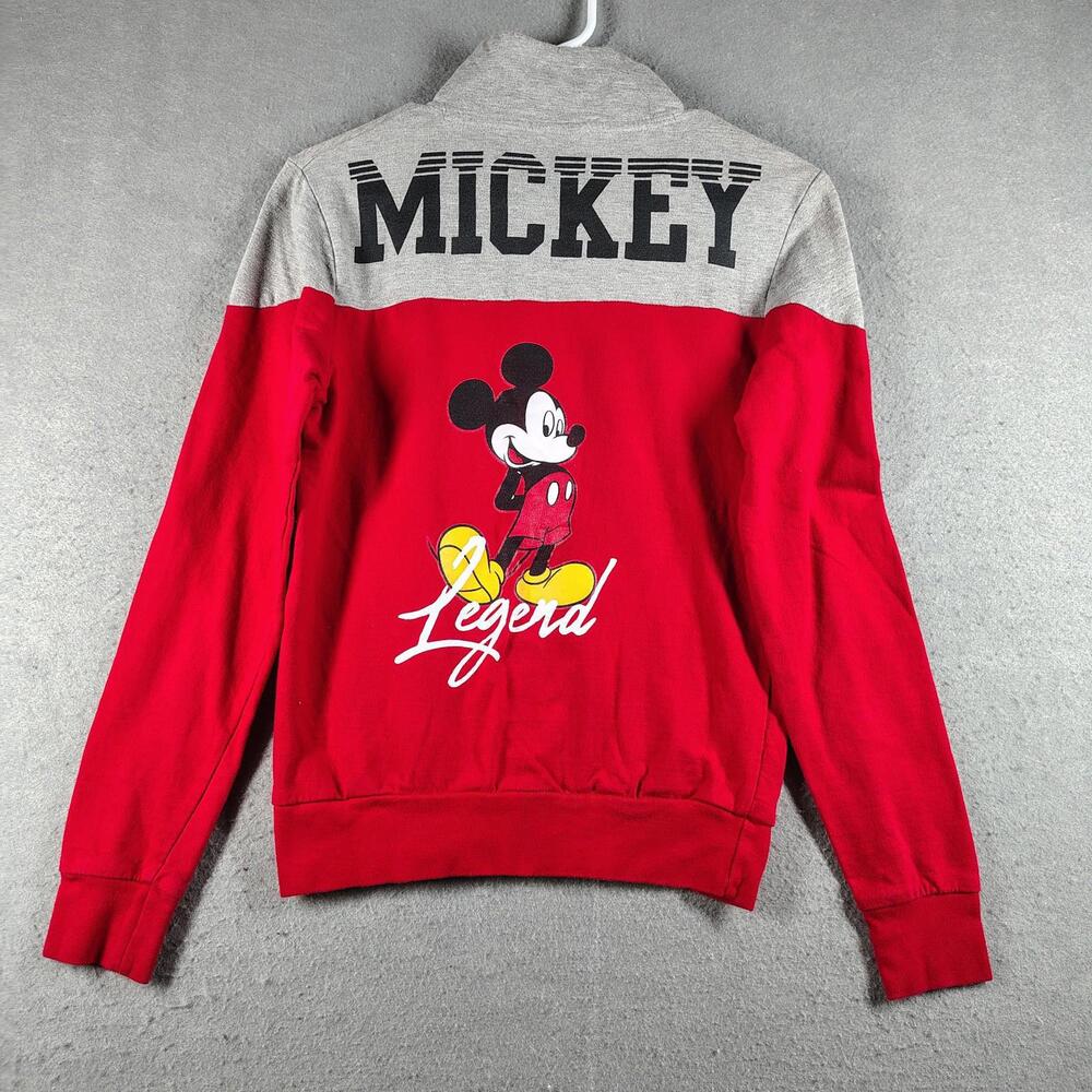 Disney Mickey Women Extra Small Red Gray Quarter Zip Pullover Jacket Cartoon EUC